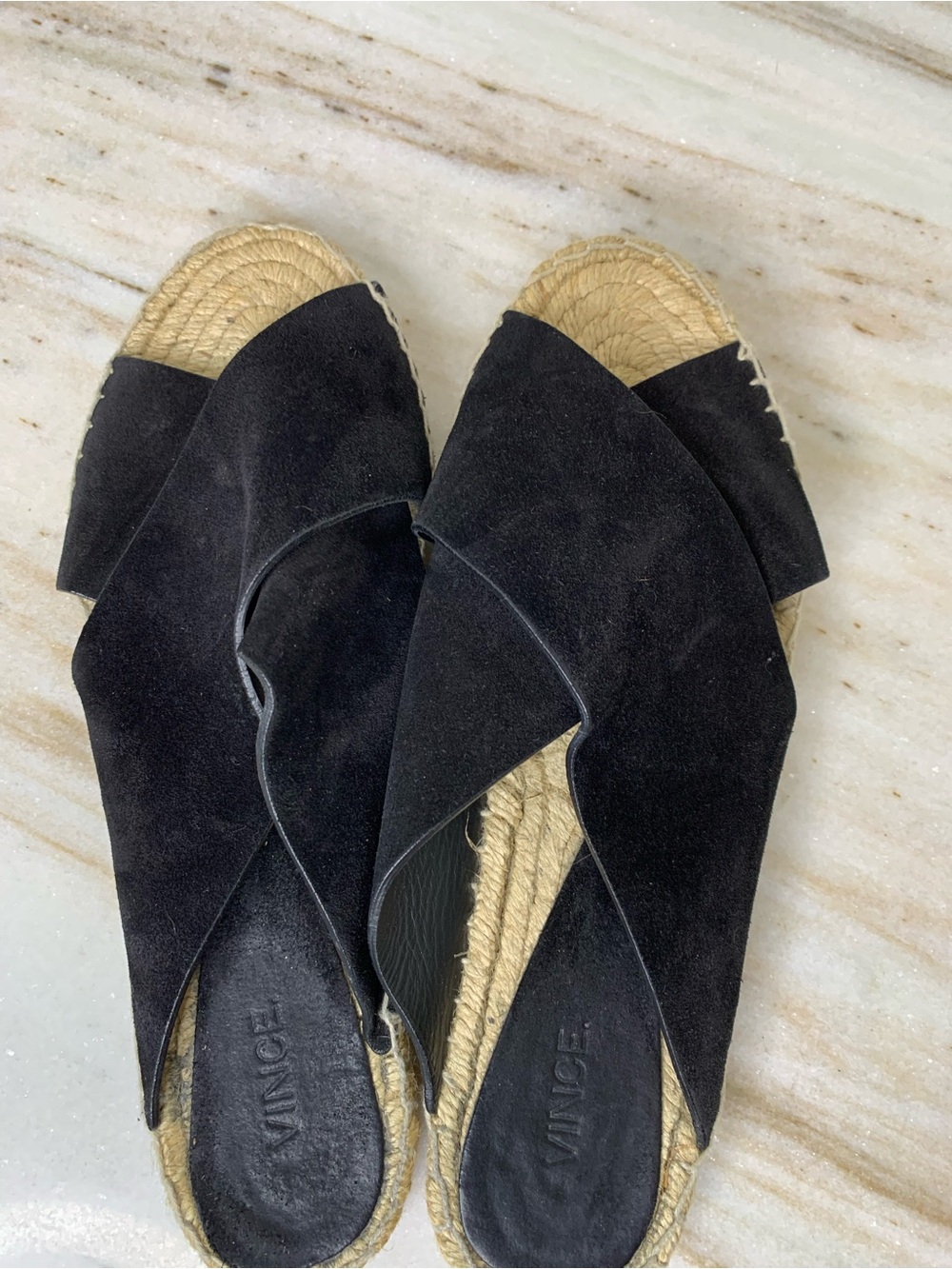 VINCE sandal suede espadrille sz 9 Black Suede Crisscross mule slide